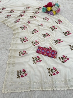 Premium embroidery thread work saree 