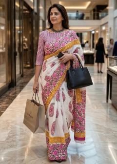 Presenting mulmul cotton printed women saree 