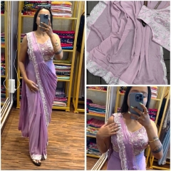 Suitable embroidery chinnon saree 