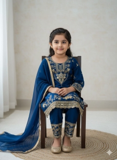 Trending embroidery silk kids kurta sharara 